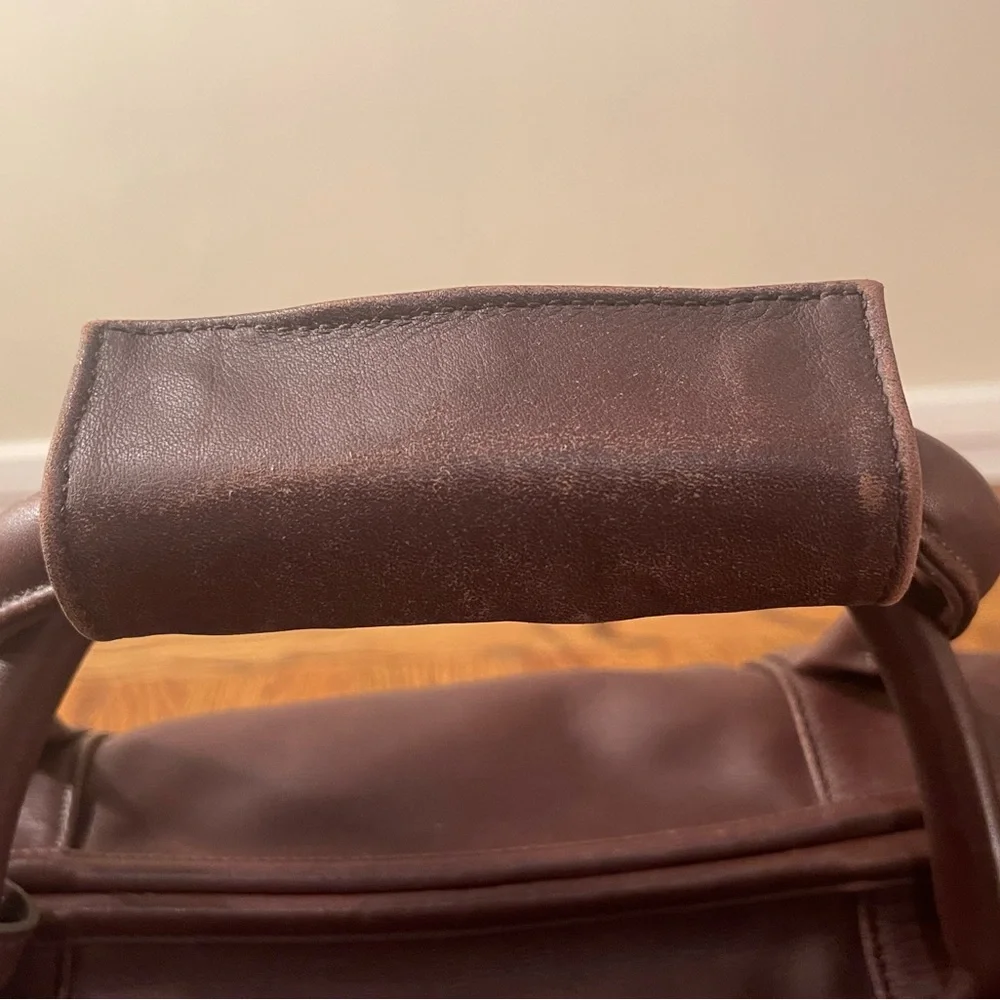 Vintage COACH Chocolate Brown Leather Cabin Weekender Duffel Travel Shoulder Bag - Picture 7 of 15